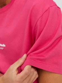 Jack & Jones Erkek Kabartma Logo Baskılı Tişört - Vesterbro -Fuchsia Rose - 12240121