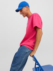 Jack & Jones Erkek Kabartma Logo Baskılı Tişört - Vesterbro -Fuchsia Rose - 12240121
