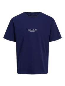 Jack & Jones Erkek Kabartma Logo Baskılı Tişört - Vesterbro -Ocean Cavern - 12240121