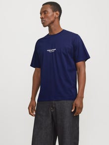 Jack & Jones Erkek Kabartma Logo Baskılı Tişört - Vesterbro -Ocean Cavern - 12240121