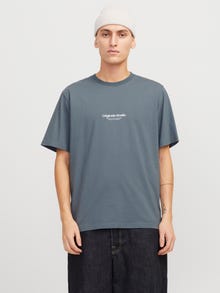 Jack & Jones Erkek Kabartma Logo Baskılı Tişört - Vesterbro -Stormy Weather - 12240121