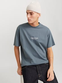 Jack & Jones Erkek Kabartma Logo Baskılı Tişört - Vesterbro -Stormy Weather - 12240121