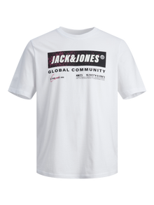 Jack & Jones Erkek Logo Baskılı Bisiklet Yaka Tişört - Space -White - 12242087