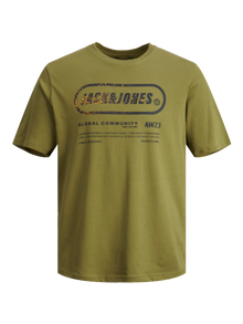 Jack & Jones Erkek Logo Baskılı Bisiklet Yaka Tişört - Space -Olive Branch - 12242087