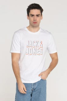 Jack & Jones Erkek Göğüs Logo Baskılı Tişört - Grow -White - 12249613