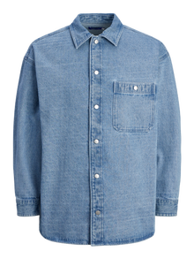 Jack & Jones Erkek Geniş Kesim Denım Gömlek - Santorını -Light Blue Denim - 12250602