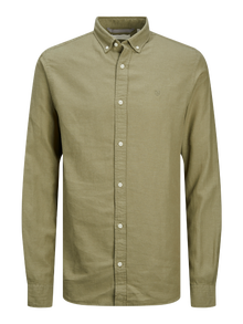 Jack & Jones Erkek Uzun Kollu Düz Renk Keten Gömlek - Ccmaze -Aloe - 12251024
