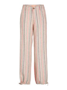 Jack & Jones Kadın Çizgili Rahat Kesim Keten Pantolon - Raya -Peach Echo - 12251738
