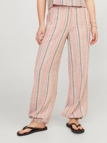 Jack & Jones Kadın Çizgili Rahat Kesim Keten Pantolon - Raya -Peach Echo - 12251738