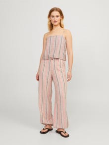 Jack & Jones Kadın Çizgili Rahat Kesim Keten Pantolon - Raya -Peach Echo - 12251738