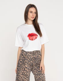 Jack & Jones Kadın Bisiklet Yaka Baskılı Tişört - Kora -Bright White - 12254345