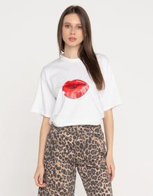 Jack & Jones Kadın Bisiklet Yaka Baskılı Tişört - Kora -Bright White - 12254345