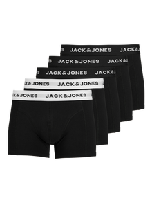 Jack & Jones Erkek Logolu Beli Lastikli 5'li Boxer Paketi - Solid -Black - 12254366