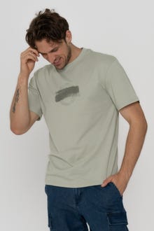 Jack & Jones Erkek Göğüs Baskılı Kısa Kollu Tişört - Spray -Desert Sage - 12256272