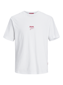 Jack & Jones Erkek Sırt Baskılı Rahat Kesim Tişört - Aruba -Bright White - 12256323
