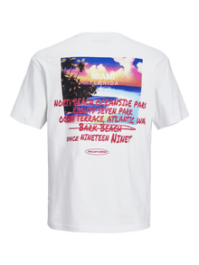 Jack & Jones Erkek Sırt Baskılı Rahat Kesim Tişört - Aruba -Bright White - 12256323