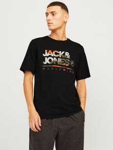 Jack & Jones Erkek Logo Baskılı Kısa Kollu Tişört - Luke -Black - 12256785