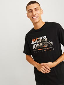 Jack & Jones Erkek Logo Baskılı Kısa Kollu Tişört - Luke -Black - 12256785
