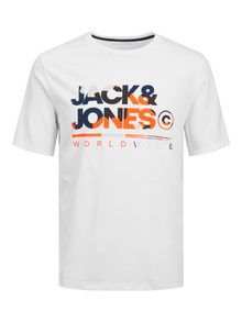 Jack & Jones Erkek Logo Baskılı Kısa Kollu Tişört - Luke -White - 12256785