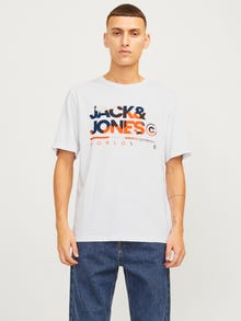 Jack & Jones Erkek Logo Baskılı Kısa Kollu Tişört - Luke -White - 12256785