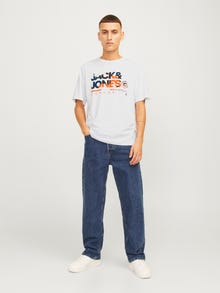 Jack & Jones Erkek Logo Baskılı Kısa Kollu Tişört - Luke -White - 12256785
