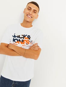 Jack & Jones Erkek Logo Baskılı Kısa Kollu Tişört - Luke -White - 12256785
