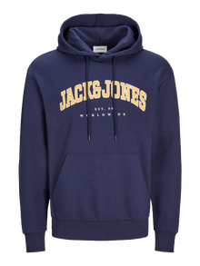 Jack & Jones Büyük Beden Logo Baskılı Sweatshırt - Caleb -Navy Blazer - 12258867