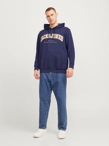 Jack & Jones Büyük Beden Logo Baskılı Sweatshırt - Caleb -Navy Blazer - 12258867