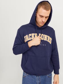 Jack & Jones Büyük Beden Logo Baskılı Sweatshırt - Caleb -Navy Blazer - 12258867