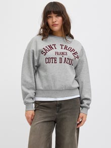 Jack & Jones Kadın Bisiklet Yaka Baskılı Sweatshırt -Merle -Light Grey Melange - 12260608