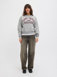 Jack & Jones Kadın Bisiklet Yaka Baskılı Sweatshırt -Merle -Light Grey Melange - 12260608