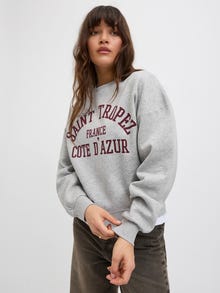 Jack & Jones Kadın Bisiklet Yaka Baskılı Sweatshırt -Merle -Light Grey Melange - 12260608