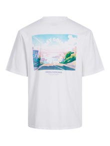 Jack & Jones Erkek Sırt Baskılı Tişört - Bleach -Bright White - 12263651