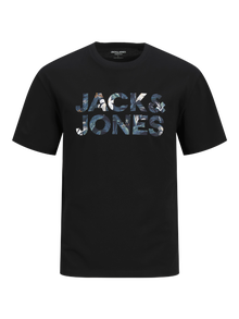 Jack & Jones Erkek Bisiklet Yaka Baskılı Tişört - Bryan -Black - 12268127