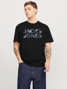 Jack & Jones Erkek Bisiklet Yaka Baskılı Tişört - Bryan -Black - 12268127
