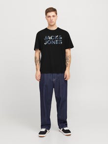 Jack & Jones Erkek Bisiklet Yaka Baskılı Tişört - Bryan -Black - 12268127