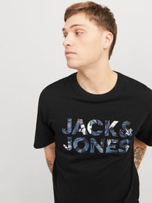 Jack & Jones Erkek Bisiklet Yaka Baskılı Tişört - Bryan -Black - 12268127