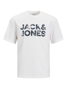 Jack & Jones Erkek Bisiklet Yaka Baskılı Tişört - Bryan -White - 12268127