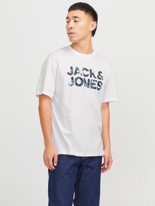 Jack & Jones Erkek Bisiklet Yaka Baskılı Tişört - Bryan -White - 12268127