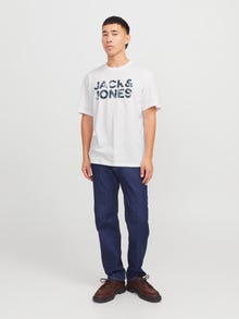 Jack & Jones Erkek Bisiklet Yaka Baskılı Tişört - Bryan -White - 12268127