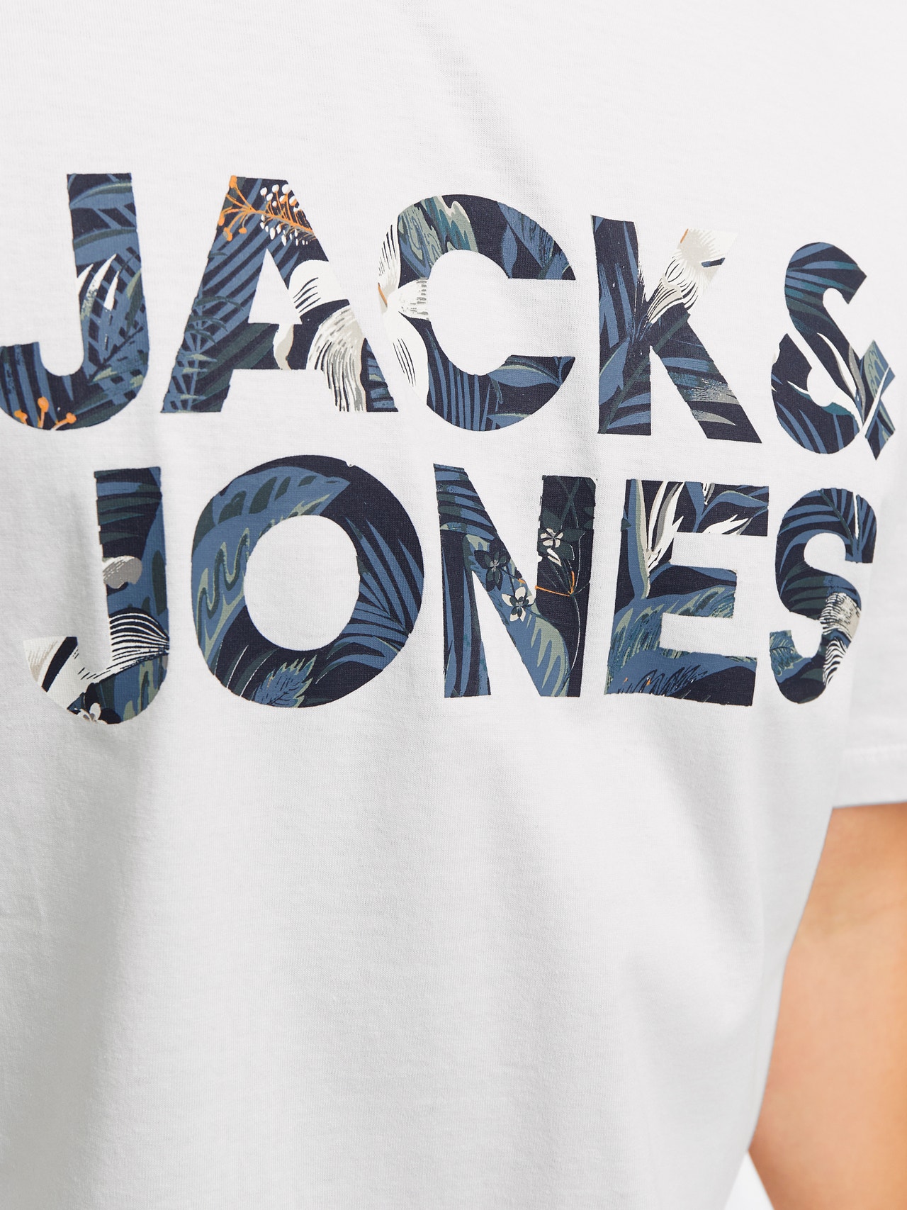 Jack & Jones Erkek Bisiklet Yaka Baskılı Tişört - Bryan -White - 12268127