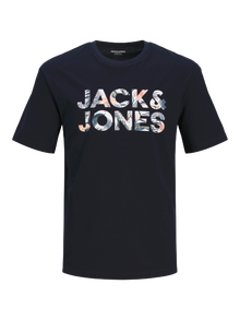 Jack & Jones Erkek Bisiklet Yaka Baskılı Tişört - Bryan -Sky Captain - 12268127