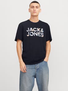 Jack & Jones Erkek Bisiklet Yaka Baskılı Tişört - Bryan -Sky Captain - 12268127