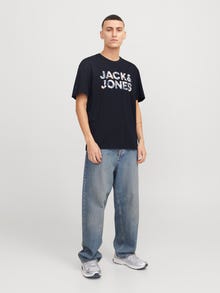 Jack & Jones Erkek Bisiklet Yaka Baskılı Tişört - Bryan -Sky Captain - 12268127