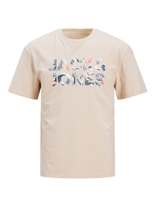 Jack & Jones Erkek Bisiklet Yaka Baskılı Tişört - Bryan -Moonbeam - 12268127