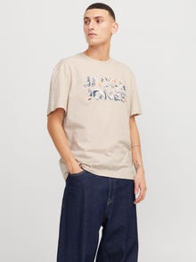Jack & Jones Erkek Bisiklet Yaka Baskılı Tişört - Bryan -Moonbeam - 12268127