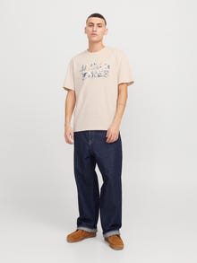 Jack & Jones Erkek Bisiklet Yaka Baskılı Tişört - Bryan -Moonbeam - 12268127