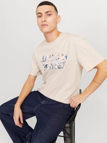Jack & Jones Erkek Bisiklet Yaka Baskılı Tişört - Bryan -Moonbeam - 12268127