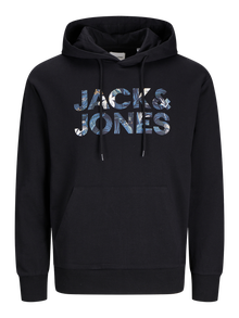 Jack & Jones Erkek Logo Baskılı Kapüşonlu Sweatshırt - Bryan -Black - 12268128