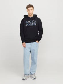 Jack & Jones Erkek Logo Baskılı Kapüşonlu Sweatshırt - Bryan -Black - 12268128